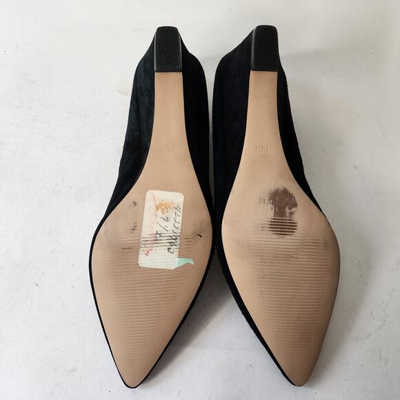 Talbots Black Suede Wedge Pumps Size 7.5M Slip-on Point Toe Heels - Picture 9 of 10